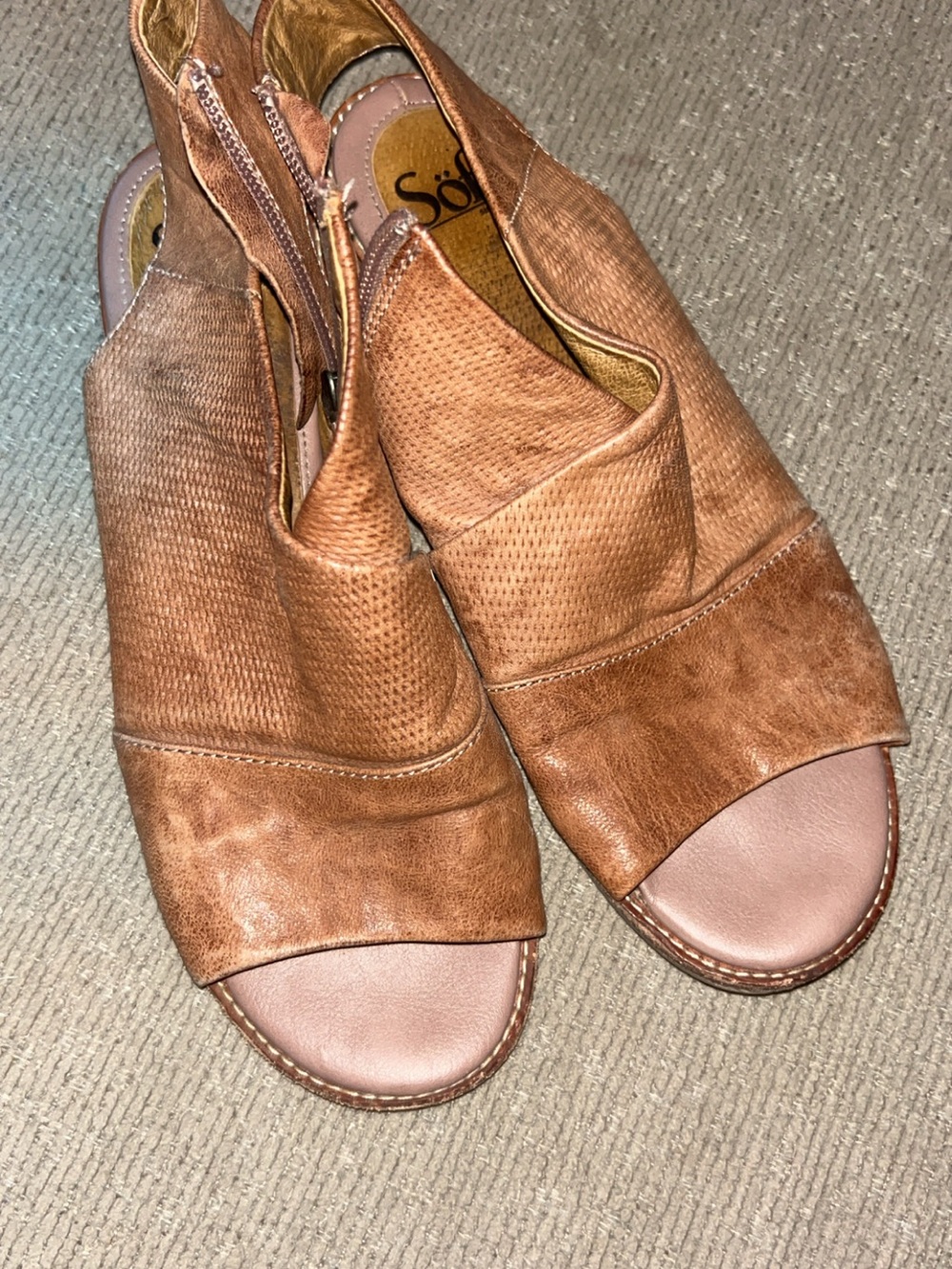 Brown Open-Toe Genuine Leather Sofft Brand Sandals